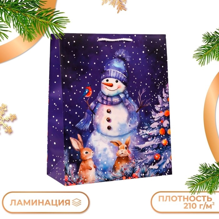 Новый год. Пакет подарочный Новый год. Пакет подарочный "Снеговик в лесу", 26 х 32 х 12 см.