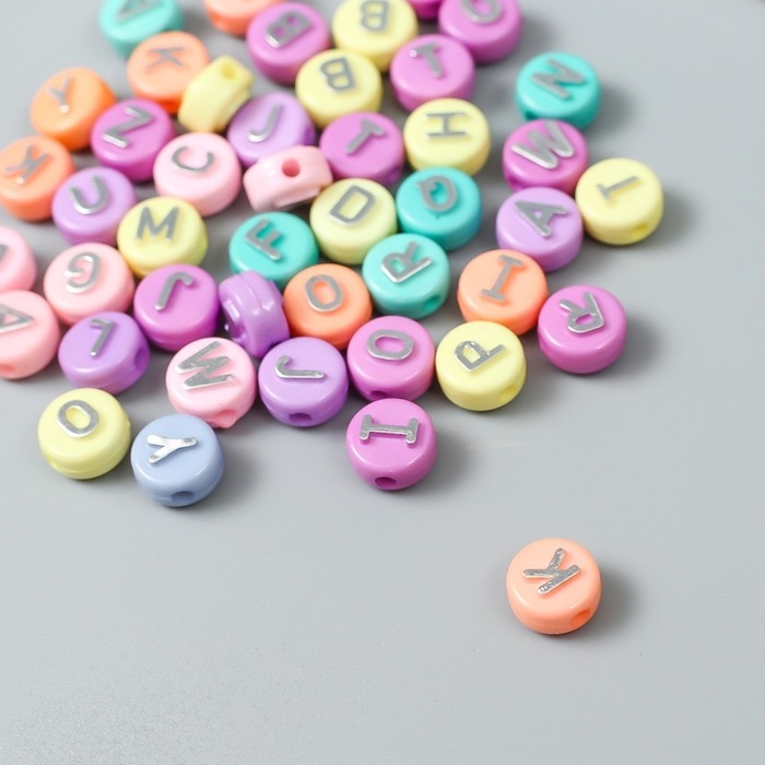 Бусины для творчества пластик Бусины для творчества пластик "Английские буквы серебро" разноцвет набор 15 гр 0,6х1х1 см
