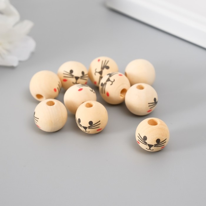 Бусины для творчества дерево Бусины для творчества дерево "Мордочка котика" набор 10 шт d=1,6 см