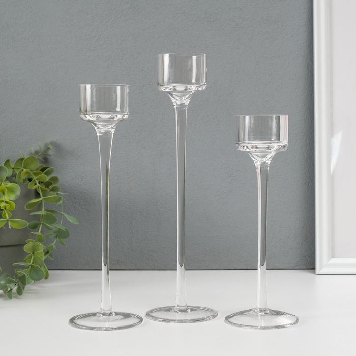 Подсвечник стекло набор 3 шт Подсвечник стекло набор 3 шт "Прозрачность мыслей" высота 26см, 23 см, 20 см прозрачный