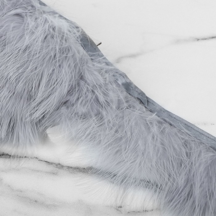 Тесьма с перьями марабу, 8-10 см, 5 ± 0,5 м, цвет серый Тесьма с перьями марабу, 8-10 см, 5 ± 0,5 м, цвет серый