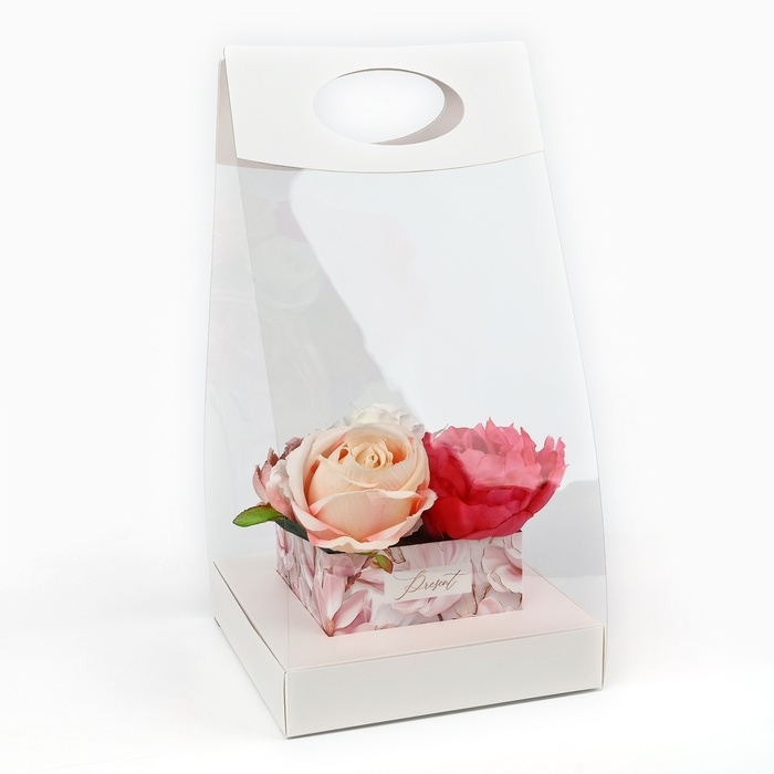 Коробка подарочная складная переноска для цветов, упаковка, «Нежность», 20 x 20 x 4 см Коробка подарочная складная переноска для цветов, упаковка, «Нежность», 20 x 20 x 4 см