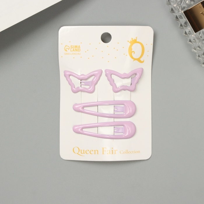 Невидимка для волос  Невидимка для волос "Энико" (набор 4 шт) бабочка, 5 и 3 см, сиреневый