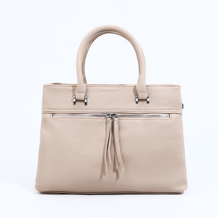 Сумка-тоут на молнии, 2 наружных кармана, цвет бежевый