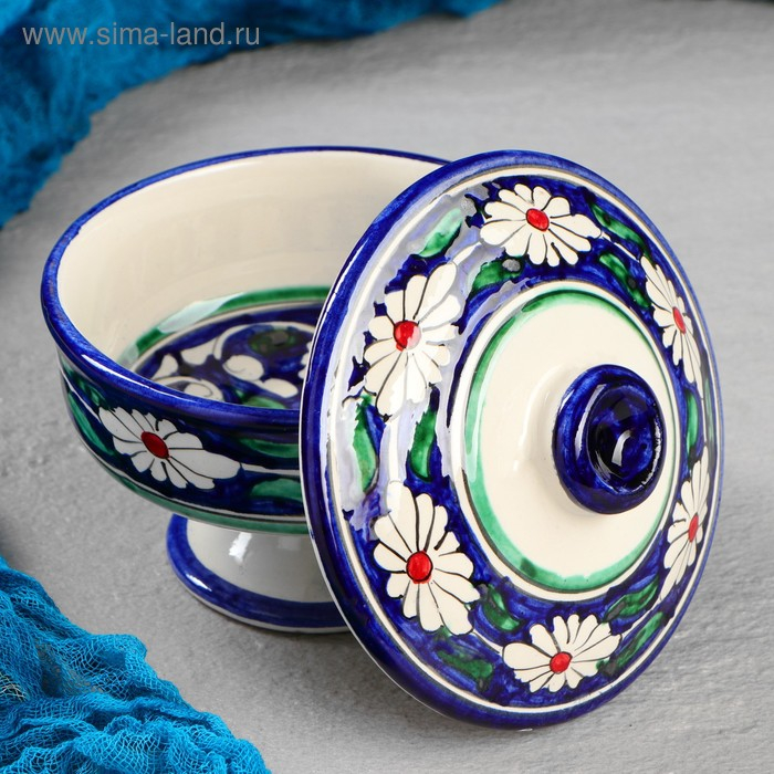 Сахарница Риштанская Керамика  Сахарница Риштанская Керамика "Цветы", 250 мл, синяя