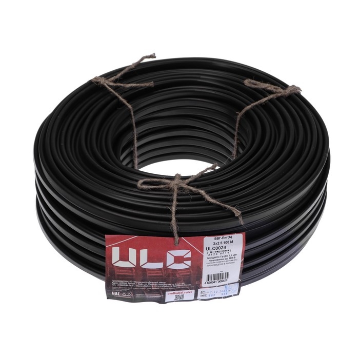 Кабель  Кабель "ULC" ВВГ-Пнг(A)-LS, сечение 3х2.5 мм2, 100 м, ГОСТ, чёрный