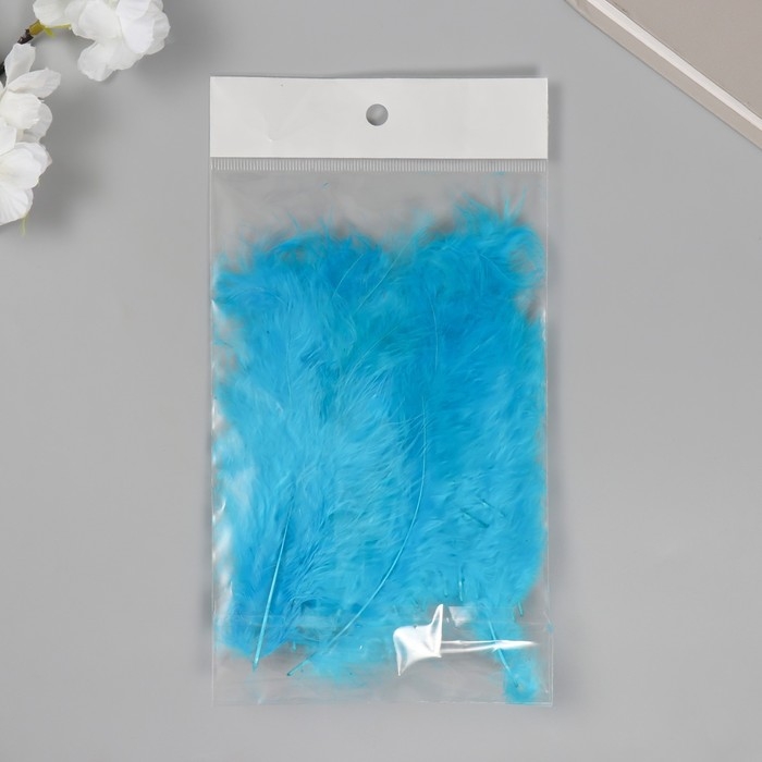 Перо декоративное гусиное пуховое "Голубое озеро" набор 40 шт h=10-15 см