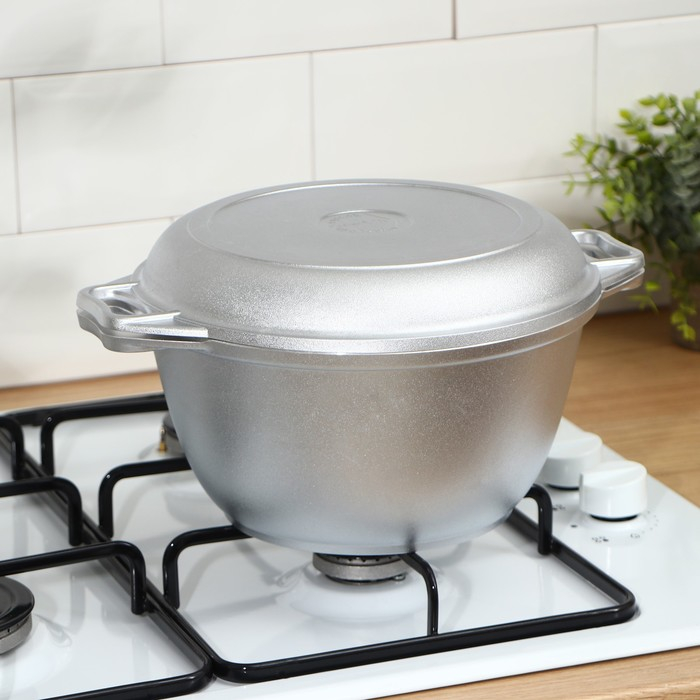 Казан, 3 л, крышка-сковорода, литые ручки, цвет серебряный Казан, 3 л, крышка-сковорода, литые ручки, цвет серебряный