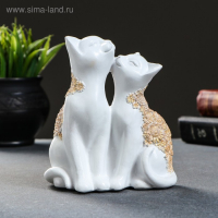 Фигура "Кот и Кошка" белая с золотом, 14х13см