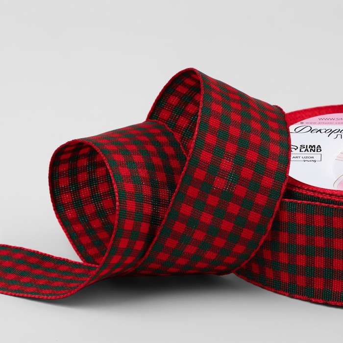 Лента декоративная «Клетка», 25 мм, 9 ± 0,5 м, цвет красный Лента декоративная «Клетка», 25 мм, 9 ± 0,5 м, цвет красный