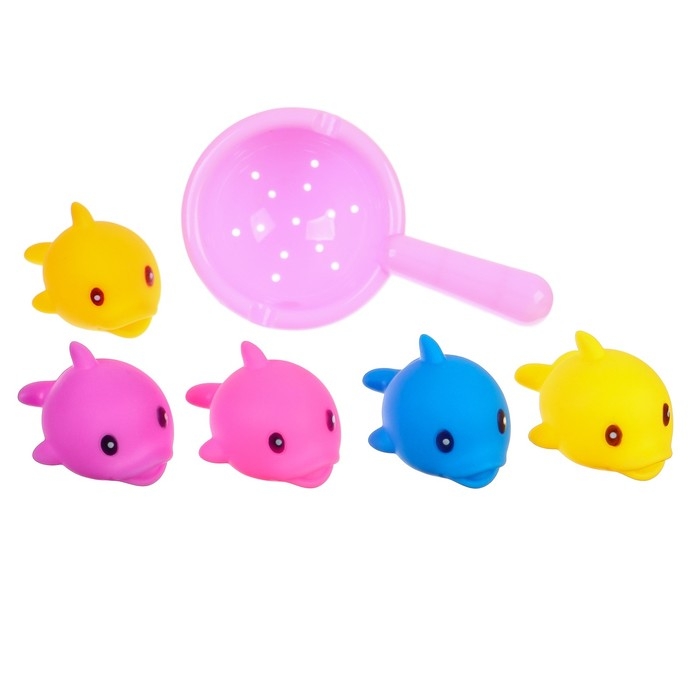 Набор резиновых игрушек для ванны «Поймай дельфина», 8 см, с пищалкой, 6 шт, сачок, Крошка Я Набор резиновых игрушек для ванны «Поймай дельфина», 8 см, с пищалкой, 6 шт, сачок, Крошка Я