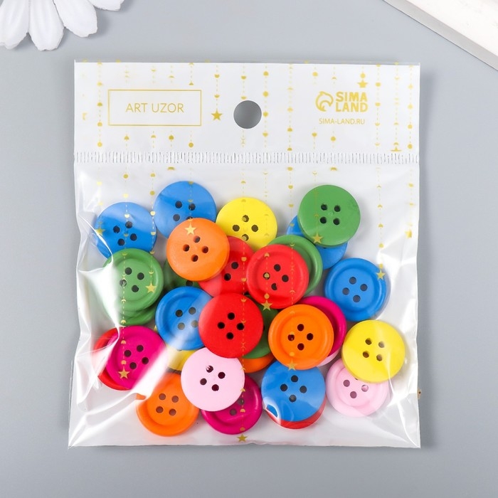 Набор пуговиц декоративных дерево Набор пуговиц декоративных дерево "Яркие круглые" (набор 30 шт) 1,8х1,8 см