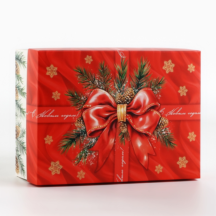 Коробка подарочная новогодняя складная «С новым годом», бант, 21 х 15 х 7 см, Новый год Коробка подарочная новогодняя складная «С новым годом», бант, 21 х 15 х 7 см, Новый год