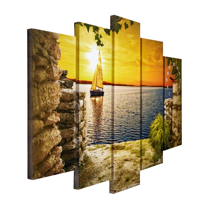 Часы-картина настенные, модульные "Парусник на закате", бесшумные, 80 х 140 см