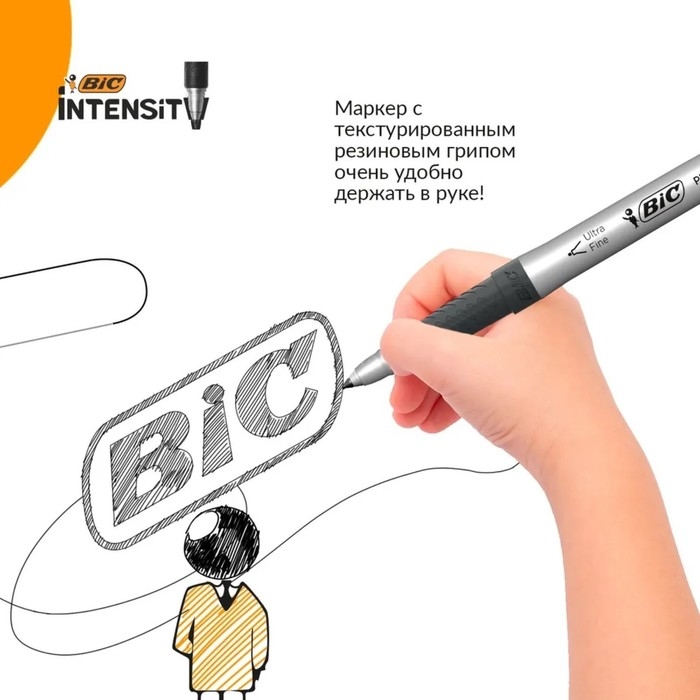 Перманентный маркер универсальный 0.8мм BIC Marking Ultra Fine, тонкое письмо, резиновый клип, чёрный Перманентный маркер универсальный 0.8мм BIC Marking Ultra Fine, тонкое письмо, резиновый клип, чёрный
