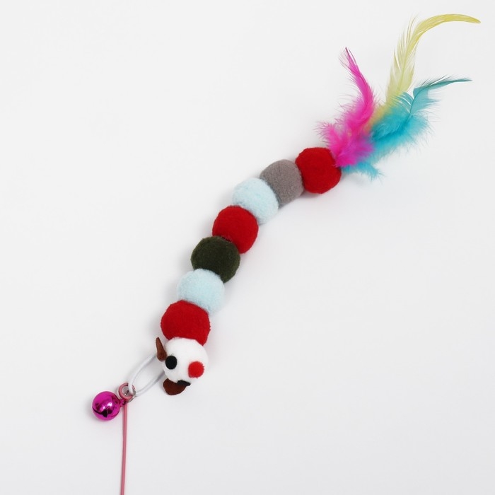 Дразнилка-удочка  Дразнилка-удочка "Гусеница с перьями разноцветная", стальная проволока, 110 см, микс цветов