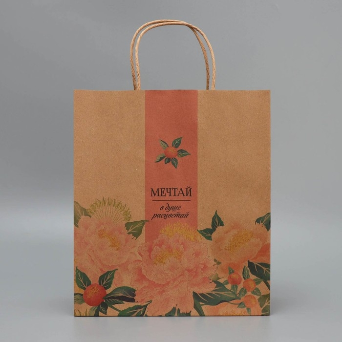 Пакет подарочный крафтовый, упаковка, «Мечтай», ML 23 х 27 х 11.5 см