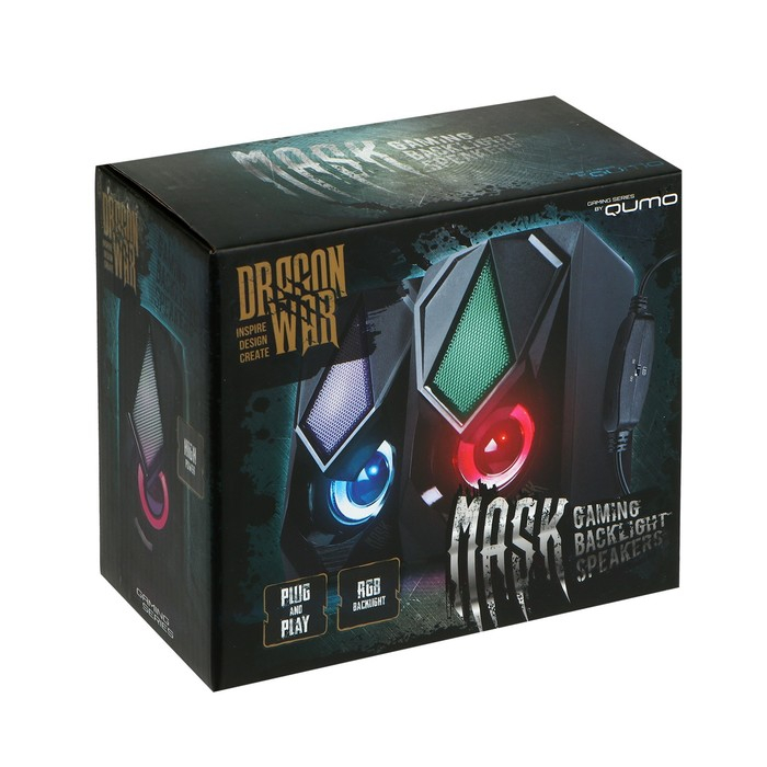Компьютерные колонки 2.0 Qumo Mask AS004, 2х5 Вт, USB, RGB подсветка, чёрные Компьютерные колонки 2.0 Qumo Mask AS004, 2х5 Вт, USB, RGB подсветка, чёрные