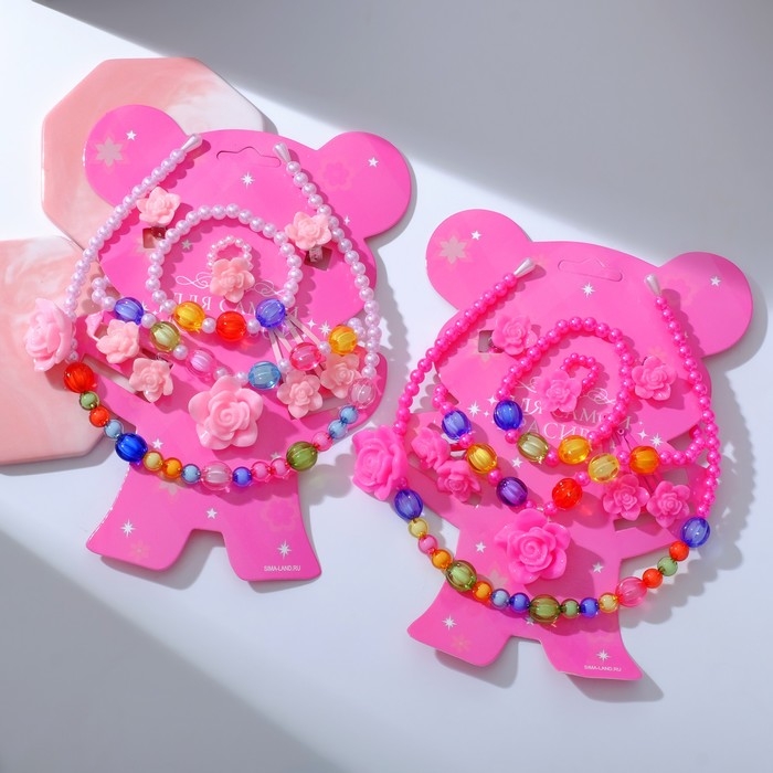 Комплект детский «Выбражулька» 9 предметов: ободок, 2 резинки, 2 заколки, клипсы, кулон, браслет, кольцо, розы, цвет МИКС Комплект детский «Выбражулька» 9 предметов: ободок, 2 резинки, 2 заколки, клипсы, кулон, браслет, кольцо, розы, цвет МИКС