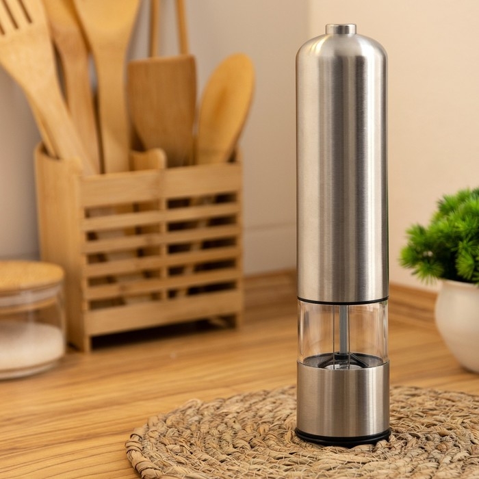 Мельница электрическая Luazon LET-002, металл, от батареек, серебристая Мельница электрическая Luazon LET-002, металл, от батареек, серебристая