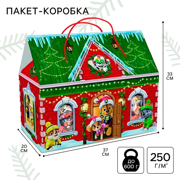 Пакет-коробка, новогодний  Пакет-коробка, новогодний "С Новым годом"  37 х 30 х 20 см, Щенячий патруль