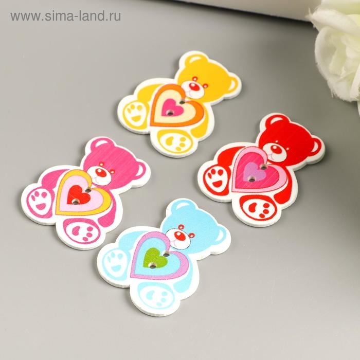 Набор пуговиц декоративных дерево "Медвежонок" (набор 8 шт) 3х4 см