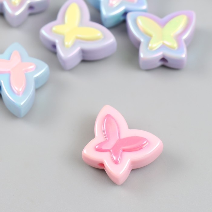 Бусина для творчества пластик набор 6 шт. Бусина для творчества пластик набор 6 шт. "Бабочка" цветная с перламутром МИКС 2х1,6 см