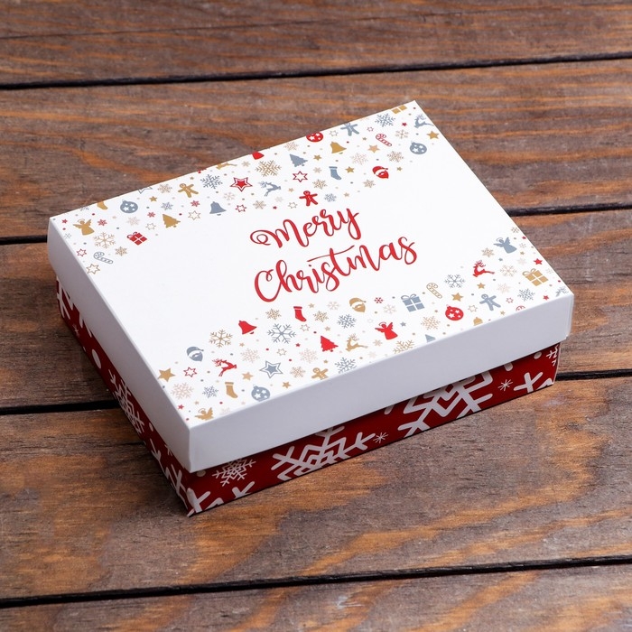 Новый год. Коробка подарочная новогодняя складная, Новый год. Коробка подарочная новогодняя складная, "Снежинки", 16,5 х 12,5 х 5,2 см