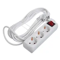 Удлинитель Luazon Lighting, 3 розетки, 5 м, 6 А, 1300 Вт, 3&times;0.75 мм2, с заземлением, с выключателем, белый