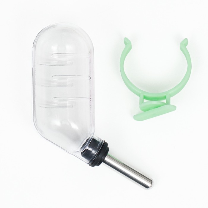Поилка для грызунов с металлическим носиком, 60 мл, прозрачная с зелёным крплением Поилка для грызунов с металлическим носиком, 60 мл, прозрачная с зелёным крплением