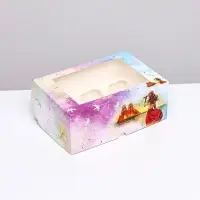 Упаковка на 6 капкейков с окном, «Алые паруса», 25×17×10 см