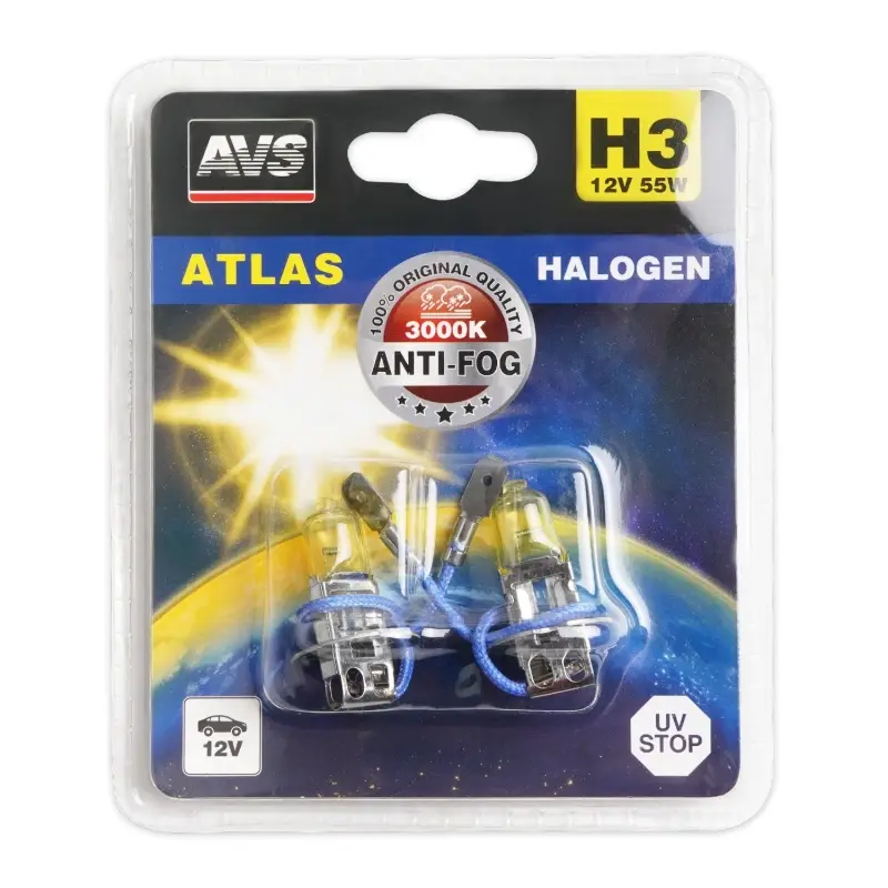 Галогенная лампа AVS /ATLAS ANTI-FOG/желтый H3.12V.55W.блистер 2шт.