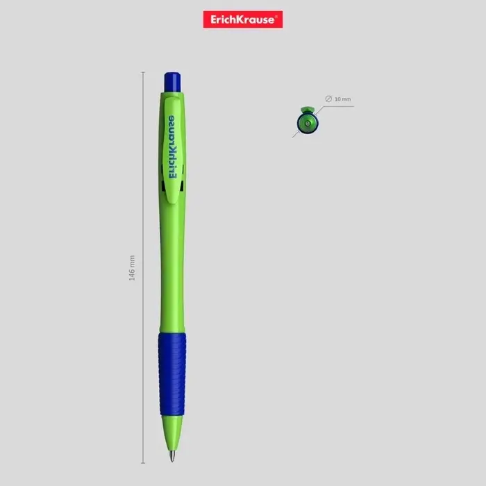 Ручка шариковая автоматическая ErichKrause JOY Neon, узел 0.7 мм, чернила синие, резиновый держатель, супермягкое письмо, длина линии письма 1300 метров, МИКС