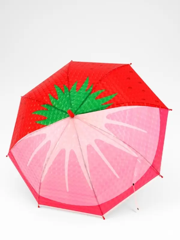 Зонт - трость детский &laquo;Клубника&raquo;, полуавтоматический, 8 спиц, R=42/47 см, d=84 см, розовый