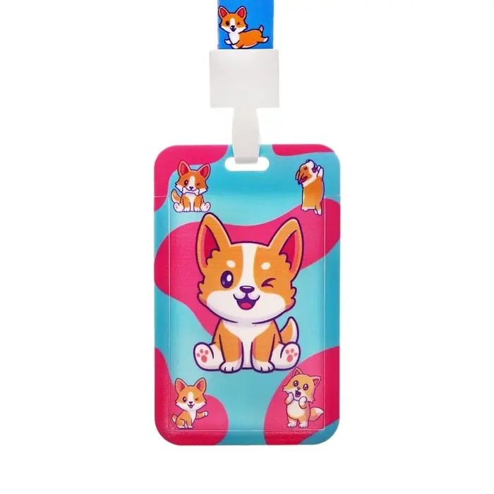 Бейдж вертикальный &laquo;Корги&raquo;, внешний размер 11&times;7 см, внутренний размер 8.2&times;5.2 см, лента 42 см