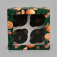 Коробка для капкейков складная двухсторонняя &laquo;Мандарины&raquo;, 16 х 16 х 10 см
