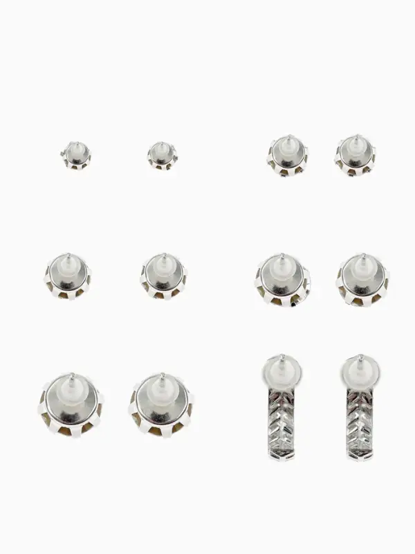 Серьги пусеты 6 пар &laquo;Романтика&raquo; круги, белые в серебре