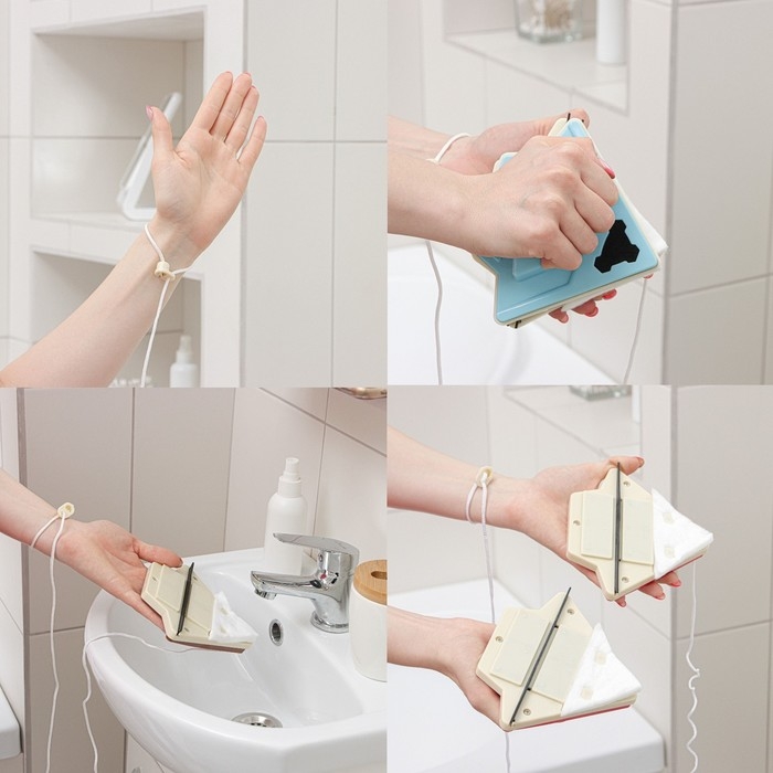 Магнитная щётка для мытья окон с двух сторон Доляна, с водосгоном, на стекло 15-26 мм Магнитная щётка для мытья окон с двух сторон Доляна, с водосгоном, на стекло 15-26 мм