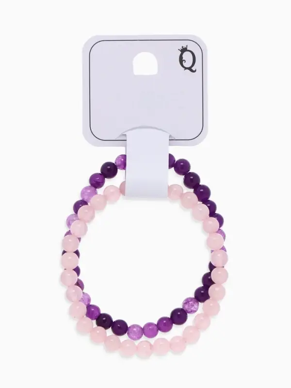 Набор браслетов из бусин &laquo;Кварц розовый и Аметист&raquo;, 2 шт. шар №6