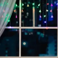 Гирлянда &laquo;Бахрома&raquo; 1.8&times;0.5 м с насадками &laquo;Ёлки и снежинки&raquo;, IP20, прозрачная нить, 48 LED, свечение мульти (RG/RB), мигание, 220 В