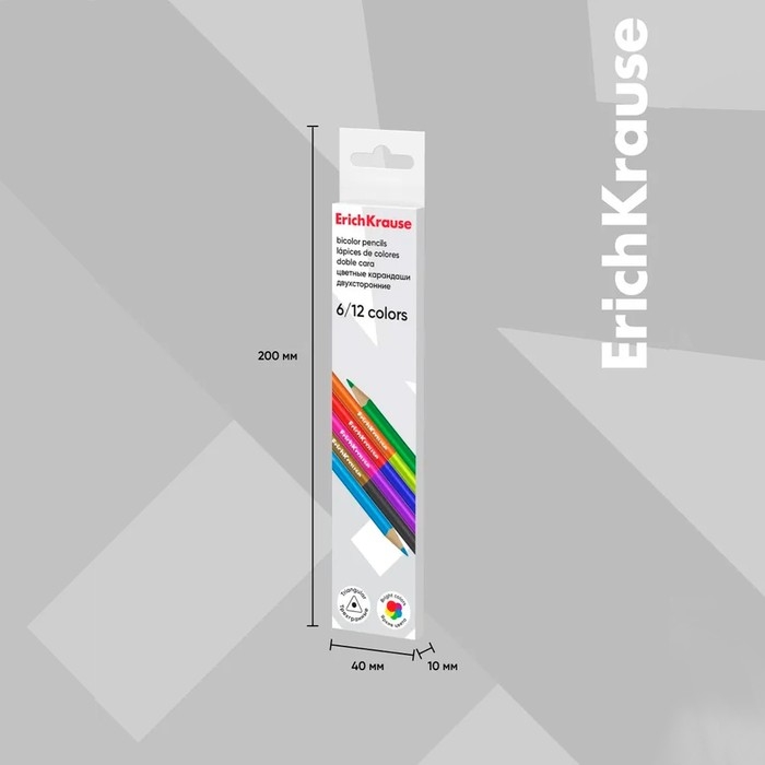 Карандаши 12 цветов 6 штук, ErichKrause, двусторонние, дерево, трехгранные, 2,6 мм грифель, картонная упаковка, европодвес Карандаши 12 цветов 6 штук, ErichKrause, двусторонние, дерево, трехгранные, 2,6 мм грифель, картонная упаковка, европодвес