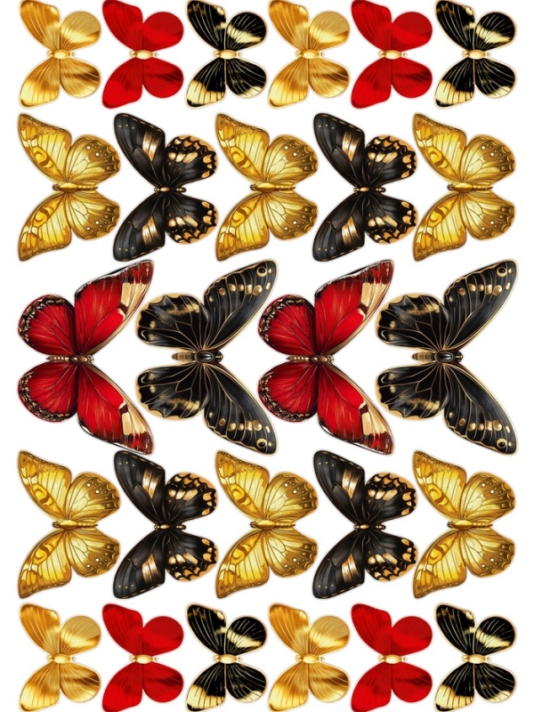 Картинки на вафельной бумаге А5 "Бабочки золотистые и красные"