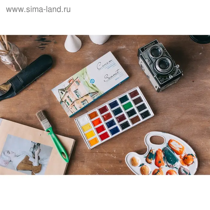 Акварель художественная в кюветах &laquo;ЗХК. Сонет&raquo;, 24 цвета &times; 2.5 мл