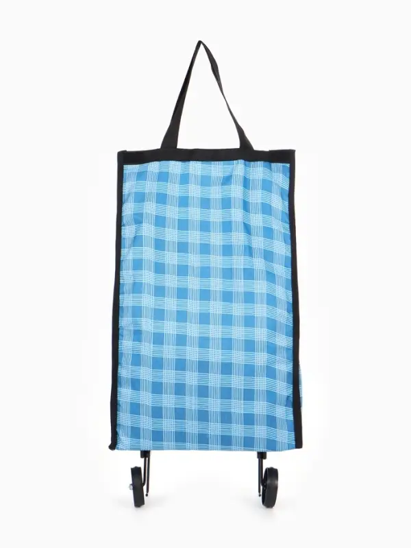 Сумка хозяйственная складная на липучке, 2 колеса, наружный карман, 32&times;13&times;52 см, голубая