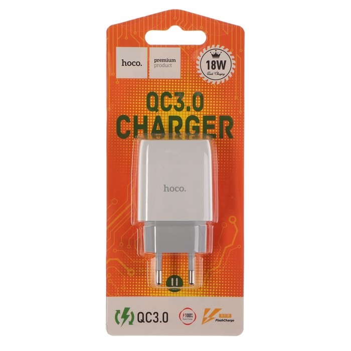 Сетевое зарядное устройство Hoco C72Q, 18 Вт, USB QC3.0 - 3 А, белый Сетевое зарядное устройство Hoco C72Q, 18 Вт, USB QC3.0 - 3 А, белый