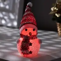 Ёлочная игрушка &laquo;Красный снеговичок&raquo;, 8 см, 1 LED, от батареек AG13&times;3, свечение мульти (RGB)