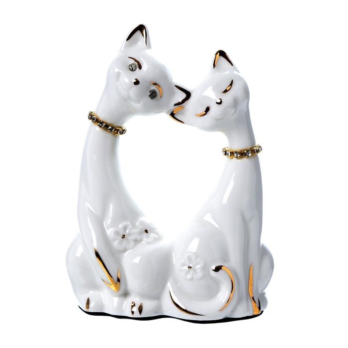 Сувенир керамика Сувенир керамика "Белые кот и кошка в цветок, ошейник из страз" 12х9х4,5 см