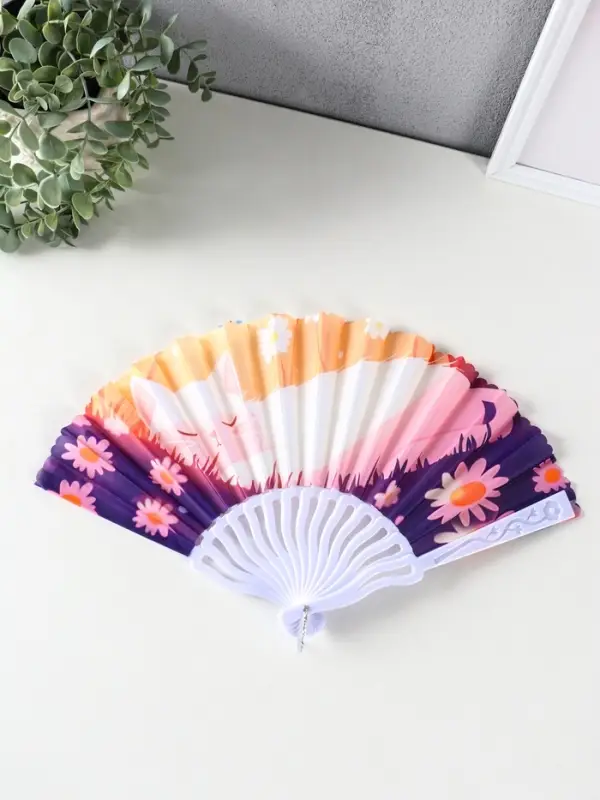 Веер пластик, текстиль  Веер пластик, текстиль "Спящие котики на полянке" МИКС 23 см