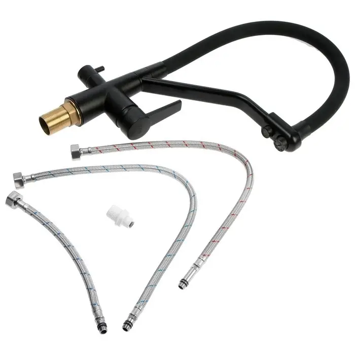 Смеситель для кухни ZEIN Z5972, с выходом для питьевой воды, гибкий излив, латунь, черный