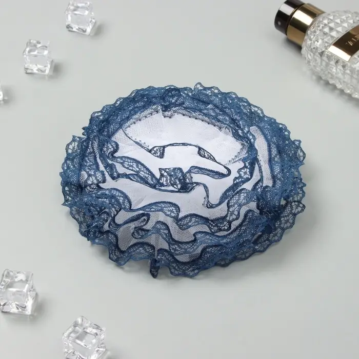 Бант для волос на резинке &laquo;Школьница&raquo;, волна кружева контраст, d=15 см, сине-белый